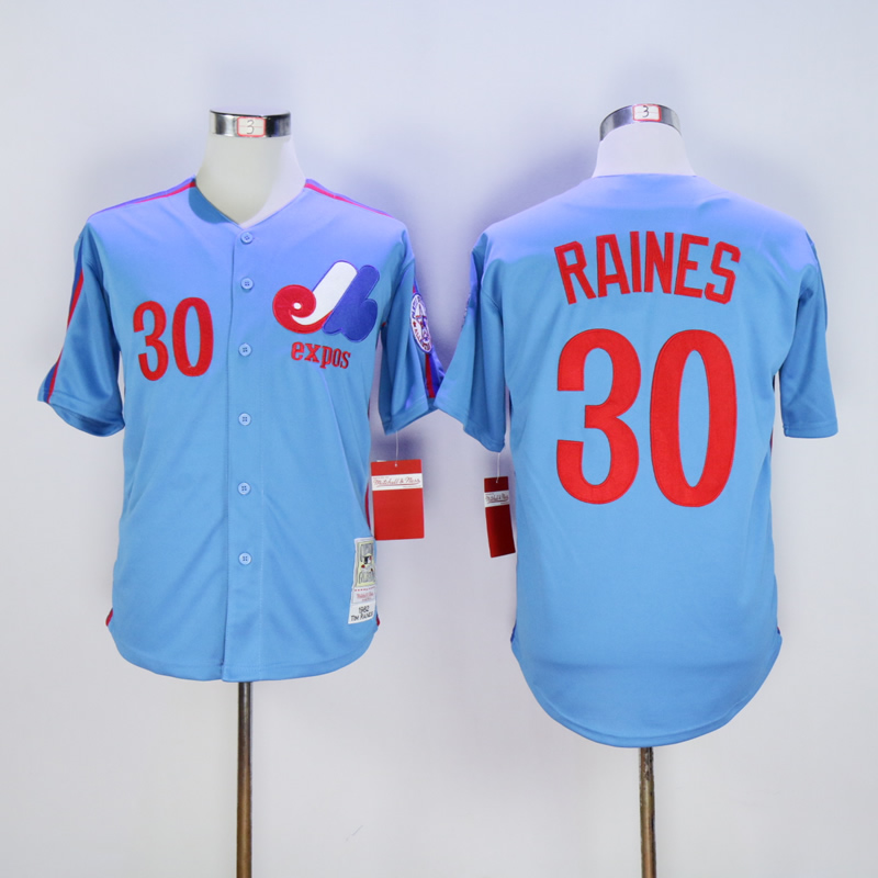 Men Montreal Expos #30 Raines Blue Throwback 1982 MLB Jerseys
